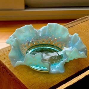 FENTON  | Vintage Blue Opalescent Ruffled Dish